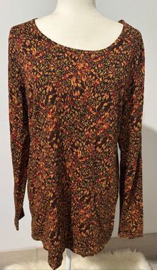 Peruvian Connection Brown design long sleeve cotton blend top XL